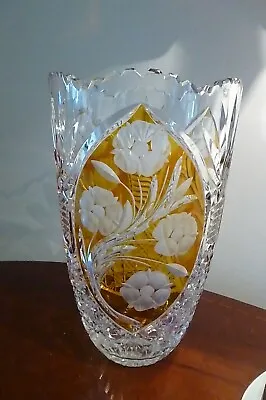 Buy Antique Bohemian Czech 10  Amber To Clear Lead Crystal Floral Design Vase - VGC  • 127.50£