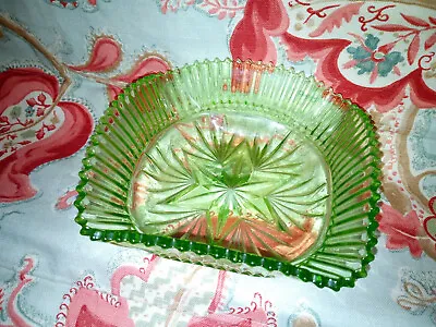 Buy Art Deco Sowerby Vaseline Glass Square Bowl With Star Burst Pattern • 10£