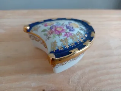 Buy Trinket Box Dresden Porcelain China Germany Horseshoe Shaped Floral Blue Pink • 7£
