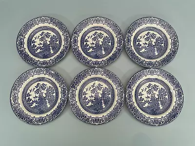 Buy English Ironstone Old Willow 6 Side Plates - Vintage Blue & White • 19.99£