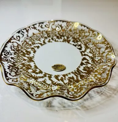 Buy Vintage Gold Leaf Inlay Chance Glass Bowl Dish Plate Platter 1970’s Labeled Mint • 24£