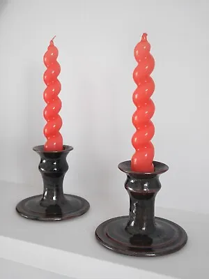 Buy Vintage Candlestick Holders Pair, Glazed, Canadian Studio Pottery, Artist Signed • 45£