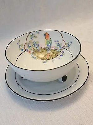 Buy Vintage Noritake Hand Painted Parrot Small 3 Footed Serving Bowl With Underplate • 12.46£