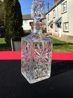 Buy Square Whiskey Decanter Cut Crystal Star Cut Square Stopper 28.4 Cm High Approx • 45£