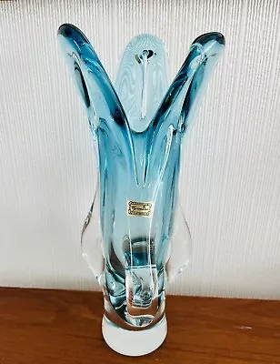 Buy Rare Large Vintage Retro Aqua Blue Egermann Bohemian Czech Art Glass Vase Signed • 29.95£
