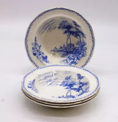 Buy ALFRED MEAKIN Set Of 4 Vintage Blue & White Bowls 7  Lake Cottage Transferware • 3.49£