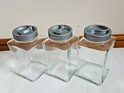 Buy 3 Pasabahce Glass Screw Top Clear Vintage Rectangle Jam Making Storage Jars • 23£