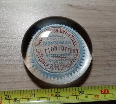 Buy Vintage Sutton Pottery Macclesfield Advertising Glass Paperweight Rare • 47.41£