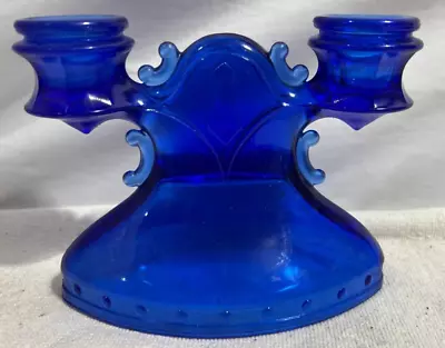 Buy Cobalt Blue Glass Double Shield Candle Holder Le Smith Mount Pleasant 4.5   Vtg • 15.32£