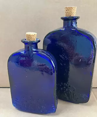 Buy Set Of 2 - De Levante Cobalt Blue Glass Bottles - Floral Embossed Les Floralies • 25£