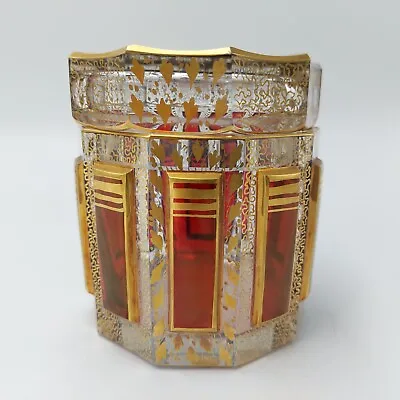 Buy Antique Moser Bohemian Gilt Glass Cabochon Czech Gold Jar Lid Vase • 178.12£