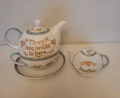 Buy Teapot / Tea Set For One With Teabag/Spoon Rest - 'There May Be Gin In Here'. • 19.99£