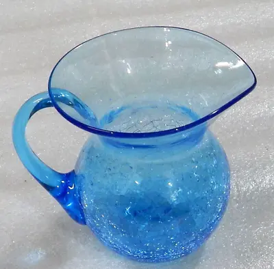 Buy Vintage Pilgrim Blue Crackle Glass 4  Pitcher Left Handed Pour • 7.24£