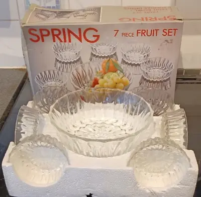 Buy Vintage Spring 7 Piece Fruit Dessert Bowls Set Clear Glass Boxed New • 7£