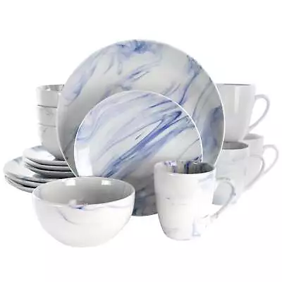 Buy Elama Fine Marble 16 Piece Stoneware Dinnerware Set In Blue And White • 67.41£