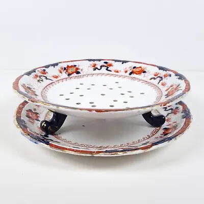 Buy Royal Staffordshire Pottery Festoon Ceramic Drainer And Plate Blue Red Vintage • 19.49£