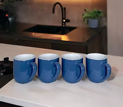 Buy Glossy Set Of 4 Tea Coffee Mugs Navy Cups Kitchen Quality Stoneware Hot Drink • 15.99£