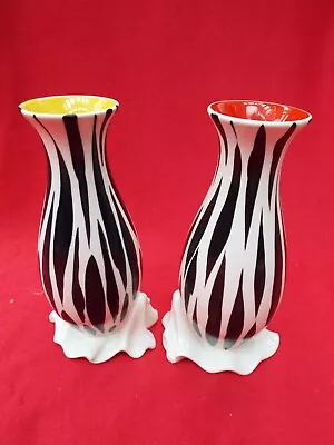 Buy BESWICK Pair Of Zebrette Retro Vases With Zebra Stripe Yellow & Red 1343 -2 • 14.99£