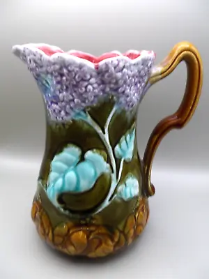 Buy 19th Century Majolica Jug .7.5 Inches High. Lilac Pattern, Vibrant Colours • 9.99£