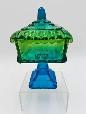 Buy Vintage 40s ArtDeco Jeanette Glass Wedding Cake Box Lidded Candy Dish Blue Green • 14.12£