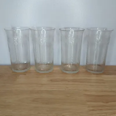 Buy Elegant Etched Glass Unknown Manufacturer Clear Cut Floral Set Of 4 Tumblers • 43.32£