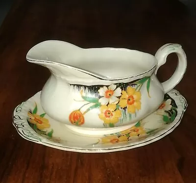 Buy Vintage Grindley Dolores Bone China Gravy Sauce Boat With Plate Daffodil Pattern • 14.99£