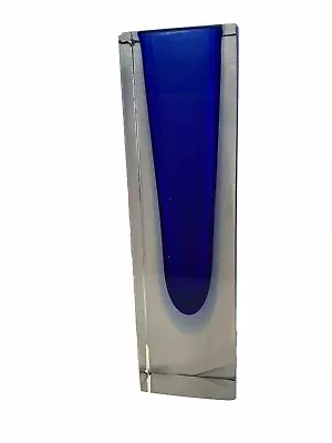 Buy Modern Cobalt Blue Glass Inside Crystal Clear Glass 8.5 Inch Vase • 15.16£