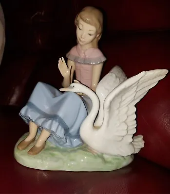 Buy Vintage Nao Lladro Daisa Porcelain Large Figurine. Girl With Swan 1986 Retired • 39£