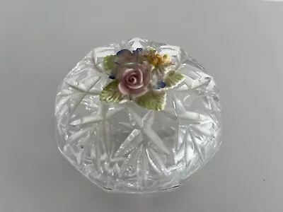 Buy Vintage Cut Glass Lidded Bowl Dish Box With Capodimonte Style Flowers On The Lid • 12£