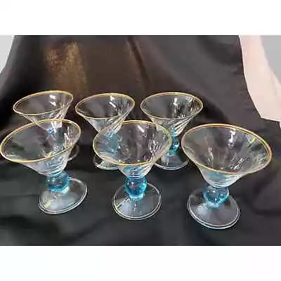 Buy Vintage Bryce Champagne Blue Glass Stems - Set Of Six • 59.57£