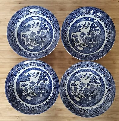 Buy Churchill China Blue Willow Bowls Set Of 4 Vintage English Porcelain • 25£