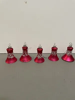 Buy Bundle Of 5 Vintage Glass Pink Red Ombre Kitsch Christmas Baubles Bell • 17£