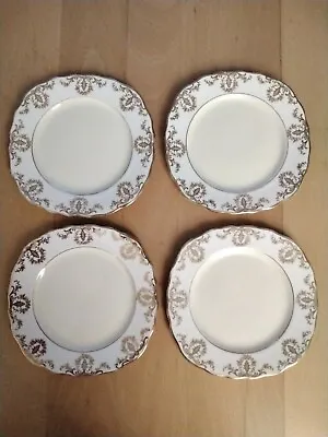Buy Royal Vale Four Bone China Fluted Side Plates White And Gold 15.5 Cm In Diameter • 12£