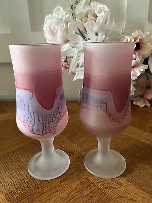 Buy Set Of 2 Vintage Art Nouveau Frosted Hand Painted Glasses • 28.46£
