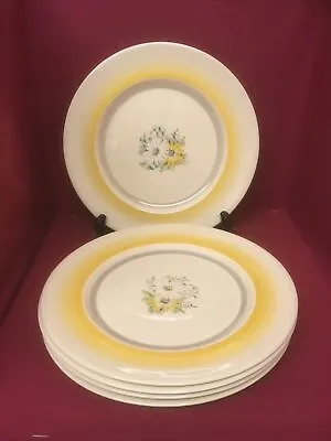 Buy Gray's Pottery Yellow Banded Hand Painted Dinner Plates X 5 • 15£