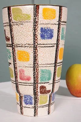 Buy Vintage 1950’s Vase  Hand Painted Design Atomic Mid Century Eames Era Fat Lava • 45£