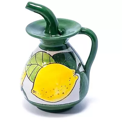 Buy Fluted Oil Pourer Bottle Signature Lemons Ceramic 20cm Vinegar Dispenser Holder • 36.99£