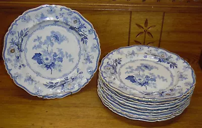 Buy 10 Antique English Blue Transfer Stone China Plates - Pekin Rose -ISSUES-10 3/8  • 265.22£