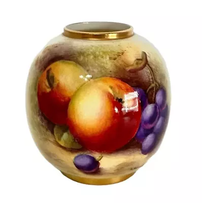 Buy ROYAL WORCESTER Small Fruit Vase Signed D. Bowkey Apples Grapes Raspberries Gold • 95.55£