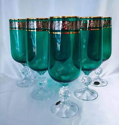 Buy Crystalite Bohemia Czech Champagne Green Glass 280 Ml. With Gold - 6 Pcs • 52.47£
