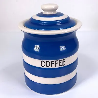 Buy T G Green Cornishware Coffee Storage Jar ￼Blue White Stripe Green Back Stamp • 25£