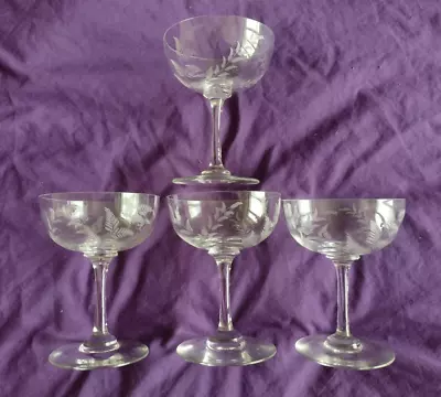 Buy 4 X VINTAGE CHAMPAGNE SAUCERS/COUPES FERN ETCHED • 30£