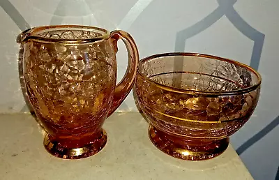 Buy Unusual Vintage Coloured Crackle Glass Milk Jug & Sugar Bowl • 3£