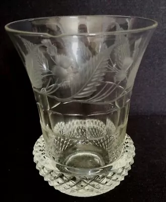 Buy ANTIQUE THISTLE ETCHED THISTLE SHAPED HOBNAIL CUT WHISKY TUMBLER GLASS A/F(23d)  • 27.50£
