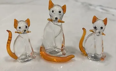Buy 3 Small Vintage Hand Blown Glass Cats Miniature Figurines Murano Style Art • 21.69£