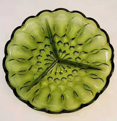 Buy Vintage Green Heavy Glass Starburst Divided Relish Candy Serving Dish • 11.80£