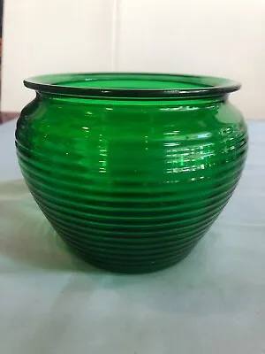 Buy VINTAGE National Potteries Emerald Green Glass Ribbed Bowl Vase Planter #F55 • 21.13£
