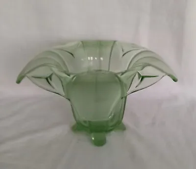 Buy Vintage Art Deco Green Pressed Glass Trumpet Vase With Frog 9.5  Bagley Stolze • 29.99£