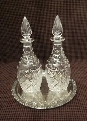 Buy Pair Antique Cut Glass Decanters With A Silver Plated Tray • 20£