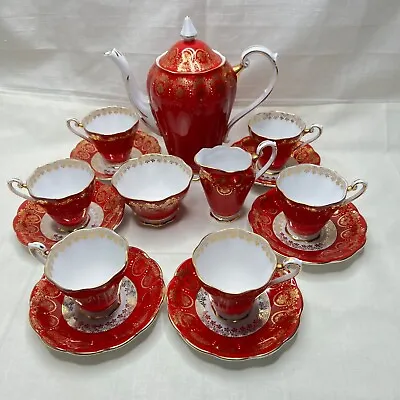 Buy Vintage Royal Standard Bone China Tea Set - Demitasse - Red Gold Lace Design • 34.99£
